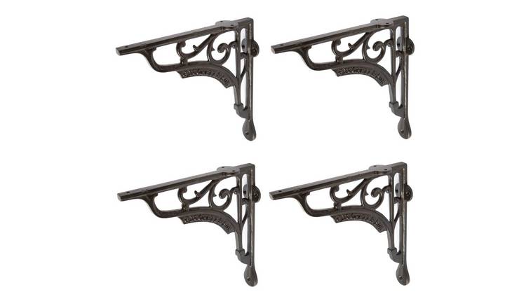 Hammer & Tongs Ornate Iron Shelf Bracket - Black - Set of 4