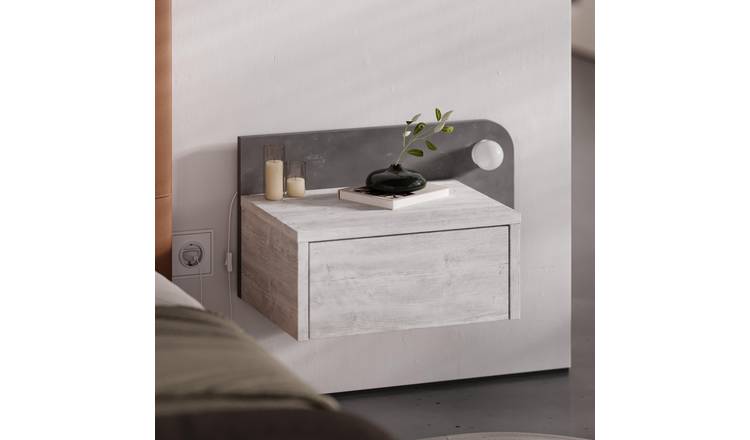 Decortie Dotta Floating Bedside Unit with LED - Ancient White, Retro Grey