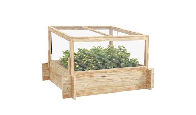 Outsunny Wooden Raised Garden Bed Flowers and Herbs - Natural Wood