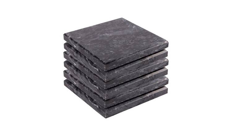 Argon Tableware Marble Square Coasters - Black - Pack of 6