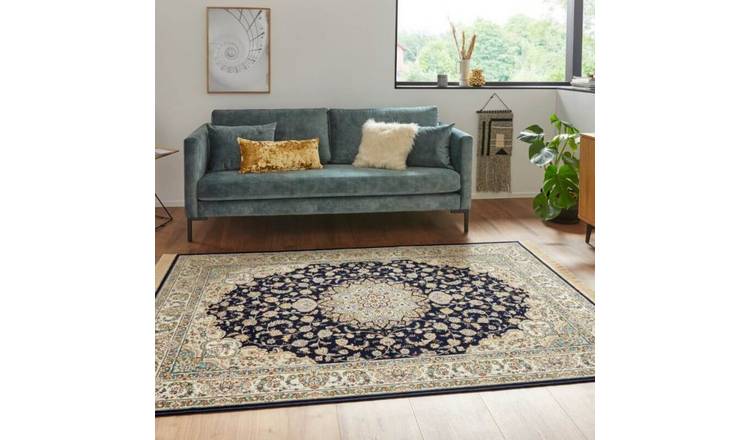 Hanse Home Dark Blue Oriental Velvet Nain Medallion Fringed Rug - 160 x 230cm