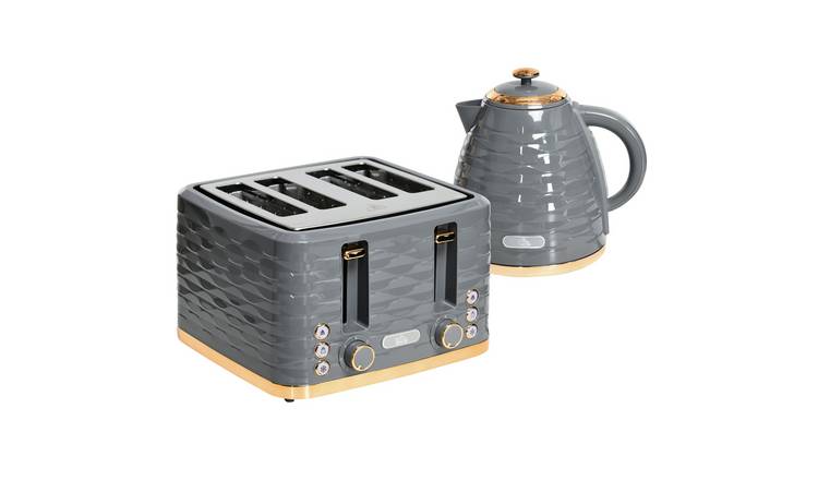 HOMCOM Kettle and 4 Slice Toaster Set with 7 Browning Controls - Grey