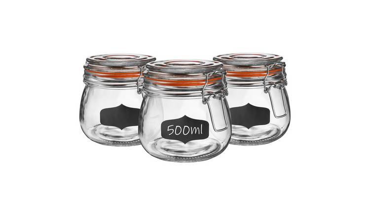 Argon Tableware Glass Storage Jars with Labels - Pack of 6