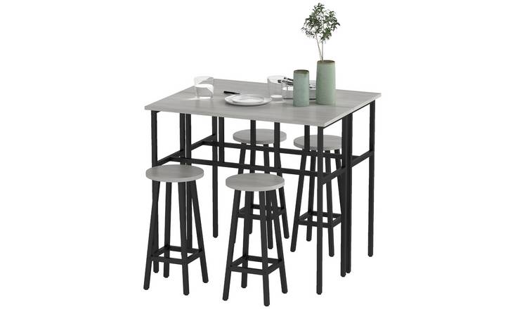 HOMCOM 6 Piece Industrial Bar Table and Stools Set - Grey