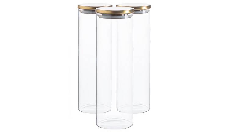 Argon Tableware Glass Storage Jars with Metal Lids - Gold - Pack of 3