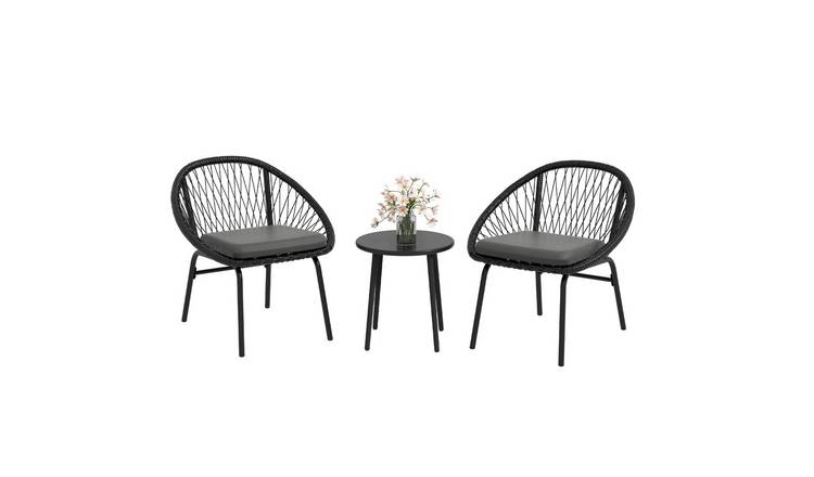Outsunny 3 Piece Rattan Garden Bistro Set with Cushions - Black