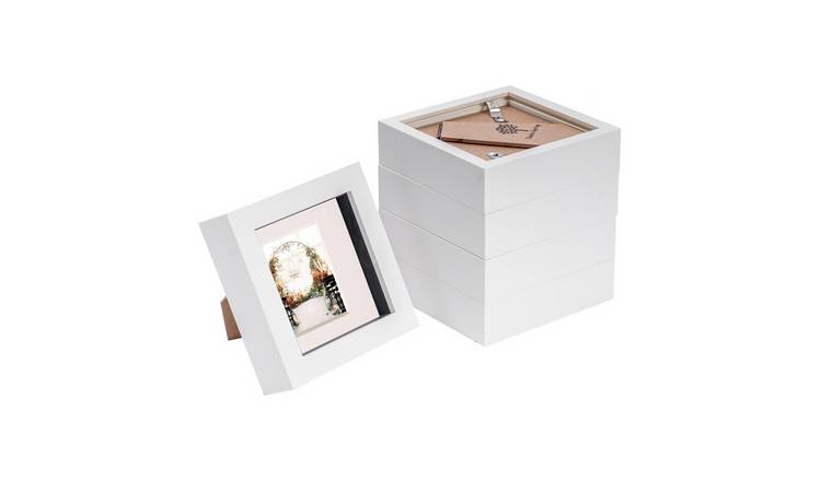 Nicola Spring 4" x 4" White 3D Box Photo Frame 2" x 2" Ivory Mount - Set of 5