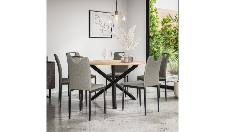 Furniture Online Malvern Monza Oak Table Dining Table & 6 Grey Chairs