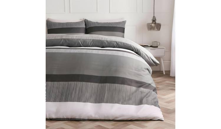 OHS Multi Stripe Bedding Set Microfibre Duvet Cover Set Grey - Double