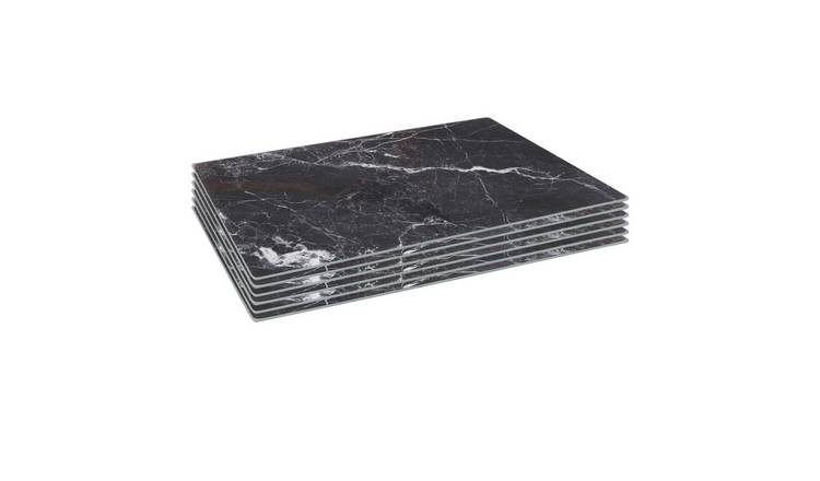 Harbour Housewares Black Marble Glass Placemats - Set of 6 - 40 x 30cm