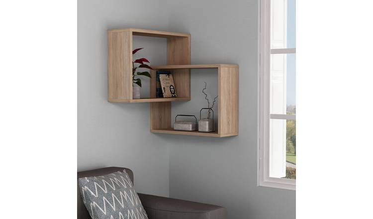 Decortie Ring Corner Particleboard Corner Wall Shelf - Oak