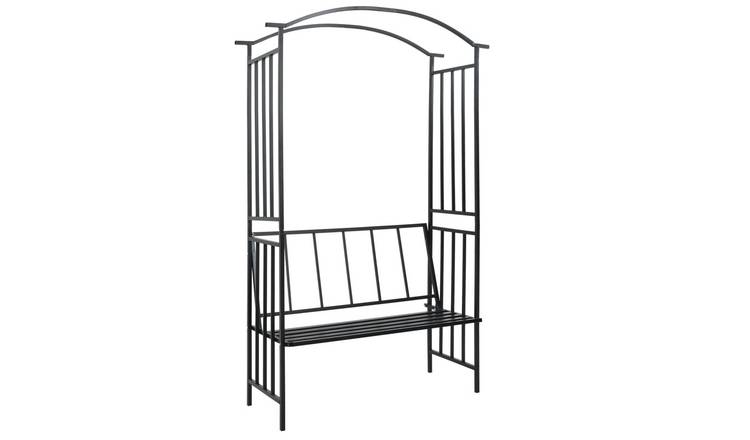 Walplus Iron Garden Arch with Bench - Black - 128 x 50 x 207 cm