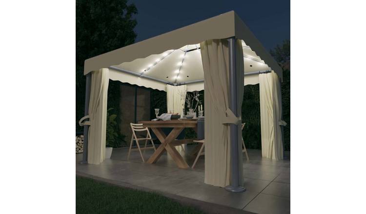 Walplus 3 x 3 m Gazebo with Curtain and LED String Lights - Cream White