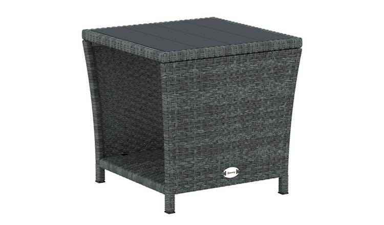 Outsunny 2 Tier PE Rattan UV Resistant Garden Side Table - Grey