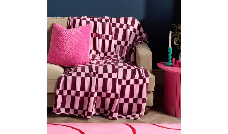 OHS Checkerboard Print Ultra Soft Blanket Throw 125 x 150cm - Pink