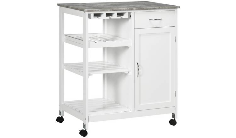 HOMCOM Rolling Kitchen Trolley with Wine Rack - White