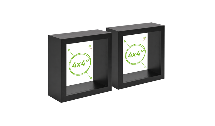 Nicola Spring 3D Deep Box Photo Frames - 4 x 4" - Set of 2 - Black