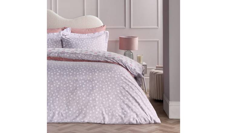 OHS Watercolour Hearts Duvet Cover Set Microfibre Bedding Grey - Double