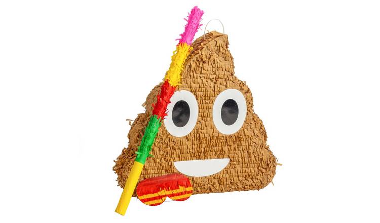 Fax Potato Poop Emoji Cardboard Pinata Set with Stick and Blindfold - Brown