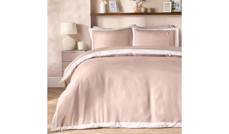 OHS Contrast Border Microfibre Bedding Set Duvet Cover Set Natural - King