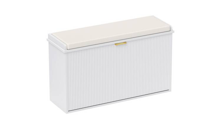 HOMCOM Shoe Bench with Padded Seat Cushion and Flip-Drawer - White