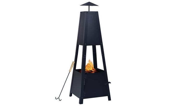 Walplus Steel Fire Pit - Black - 35 x 35 x 99 cm
