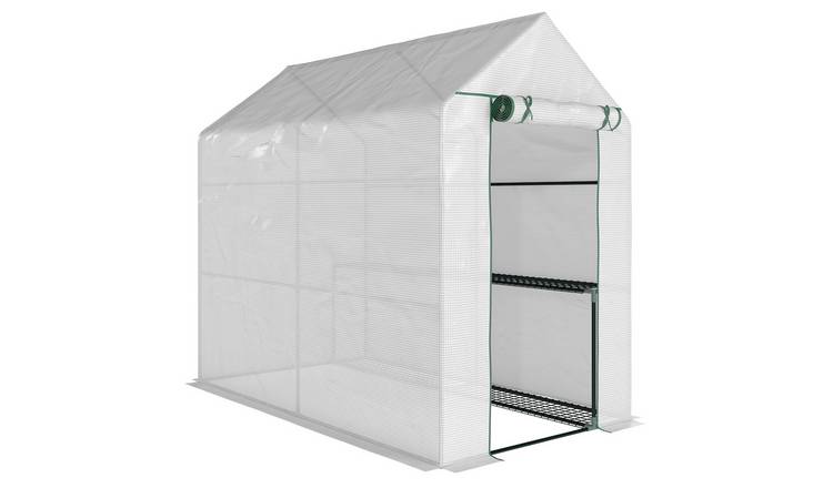 Outsunny 2 Tier Shelves Walk in Greenhouse – White