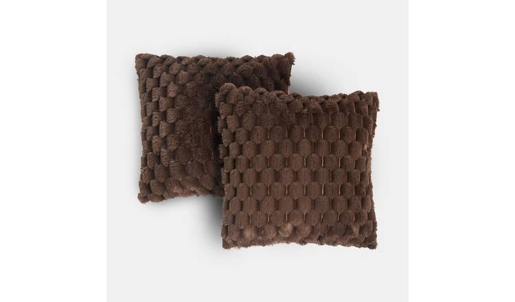 OHS 2 Pack Waffle Faux Fur Cushion Covers 45 x 45cm - Chocolate