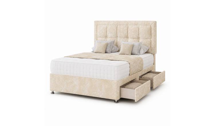 Comfy Deluxe 2ft6 Small Single 2‑Drawer Crushed Velvet Divan Bed Set - Cream