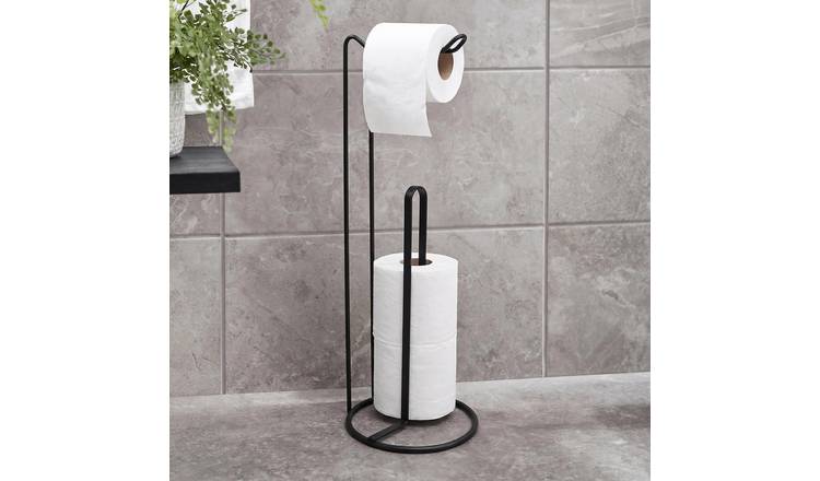 OHS Metal Freestanding Toilet Roll Holder - Black