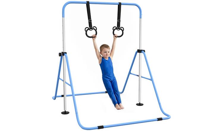 HOMCOM Adjustable Height Folding Hand Grips Non Slip Kids Gymnastics Bar - Blue