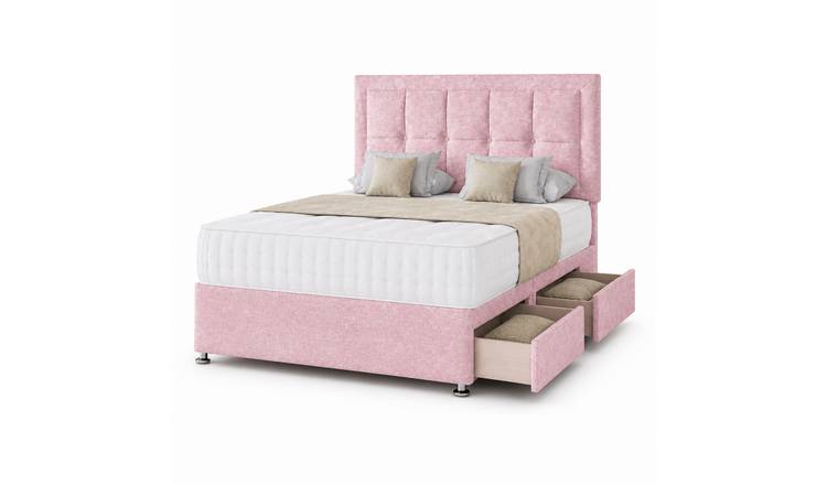 Comfy Deluxe 3ft Single 2‑Drawer Crushed Velvet Divan Bed Set - Pink