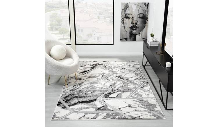DS Living Carrara Marble Effect Rug - Cream & Silver - 290x200cm