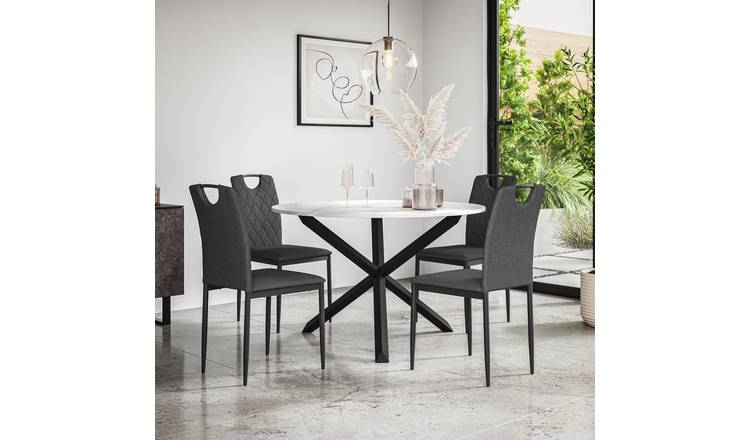 Furniture Online Malvern Monza Marble Top Dining Table & 4 Charcoal Chairs