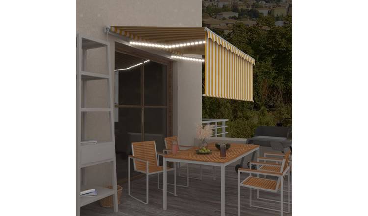 Walplus Electric Polyester Retractable Awning - Yellow and White - 300 x 250 cm