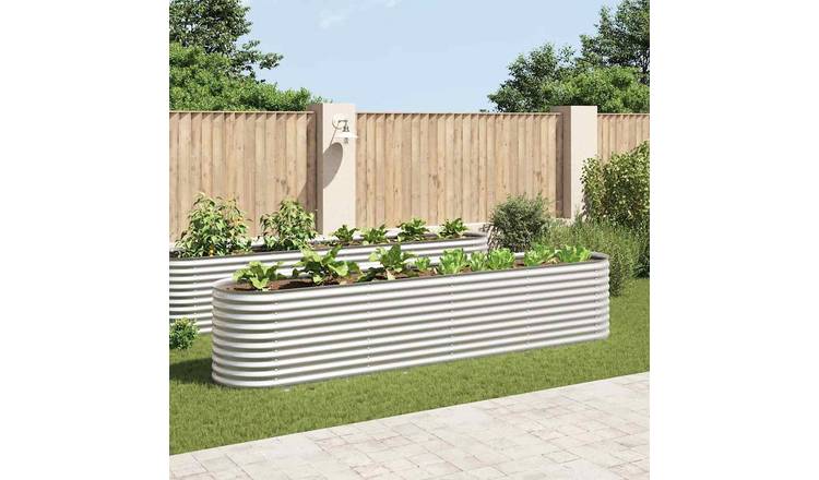 Walplus Galvanised Steel Raised Garden Bed - Silver - 400 x 80 x 81 cm