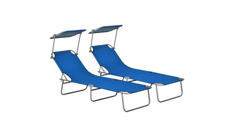 Outsunny Adjustable Oxford Sun Loungers - Blue