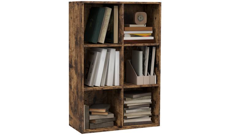 HOMCOM 3 Tier Modern 6 Cubes Freestanding Storage Bookcase - Rustic Brown