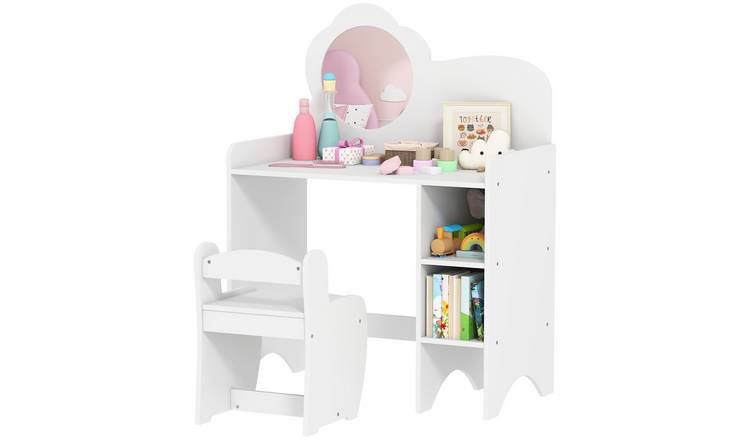 AIYAPLAY 2 in 1 Mirror Storage Shelves Toddler Makeup Vanity Set - White
