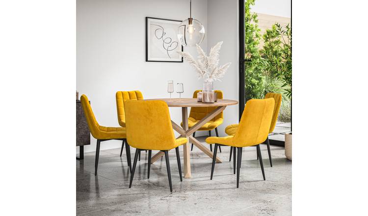 Furniture Online Malvern Nova Oak Table Dining Table & 6 Mustard Chairs