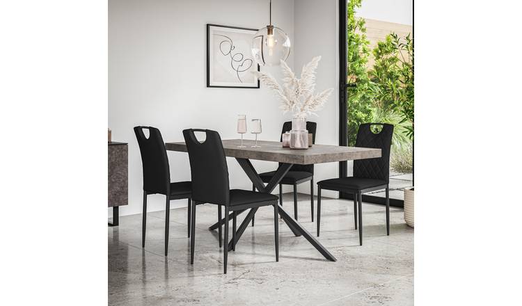 Furniture Online Donni Monza Concrete Effect Dining Table & 6 Black Chairs