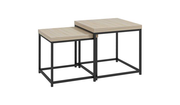 HOMCOM Set of 2 Square Coffee Table with Thick Tabletop - Oak