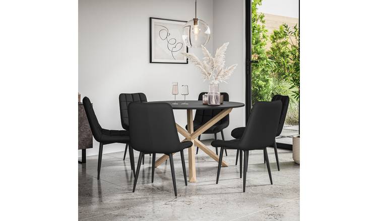Furniture Online Malvern Nova Black Top Dining Table & 6 Black Chairs