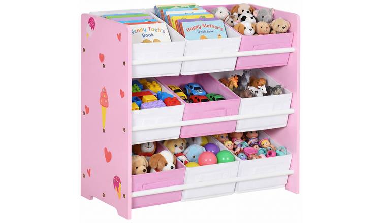 ZONEKIZ 3 Tier Woode Storage Unit Kids Toy Box for Bedroom - Pink