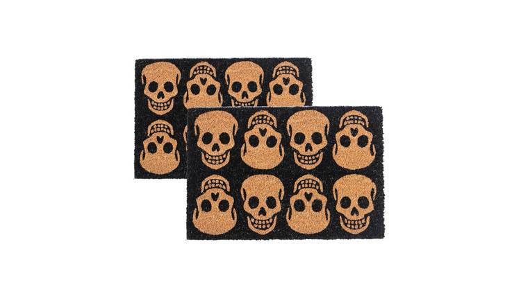 Nicola Spring Halloween Coir Door Mats - Skulls - Pack of 2