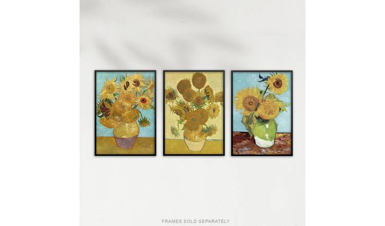 Van Gogh Sunflowers Yellow Orange Classic Set Of 3 Wall Art Poster Pack - A4