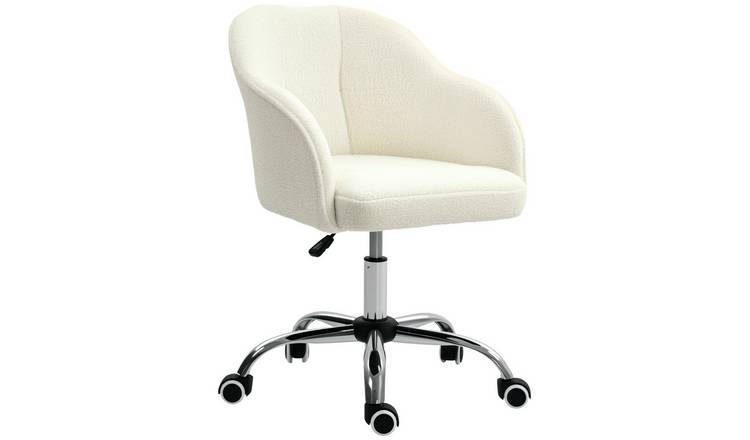 HOMCOM Teddy Fleece Swivel Desk Chair with Adjustable Height - Cream