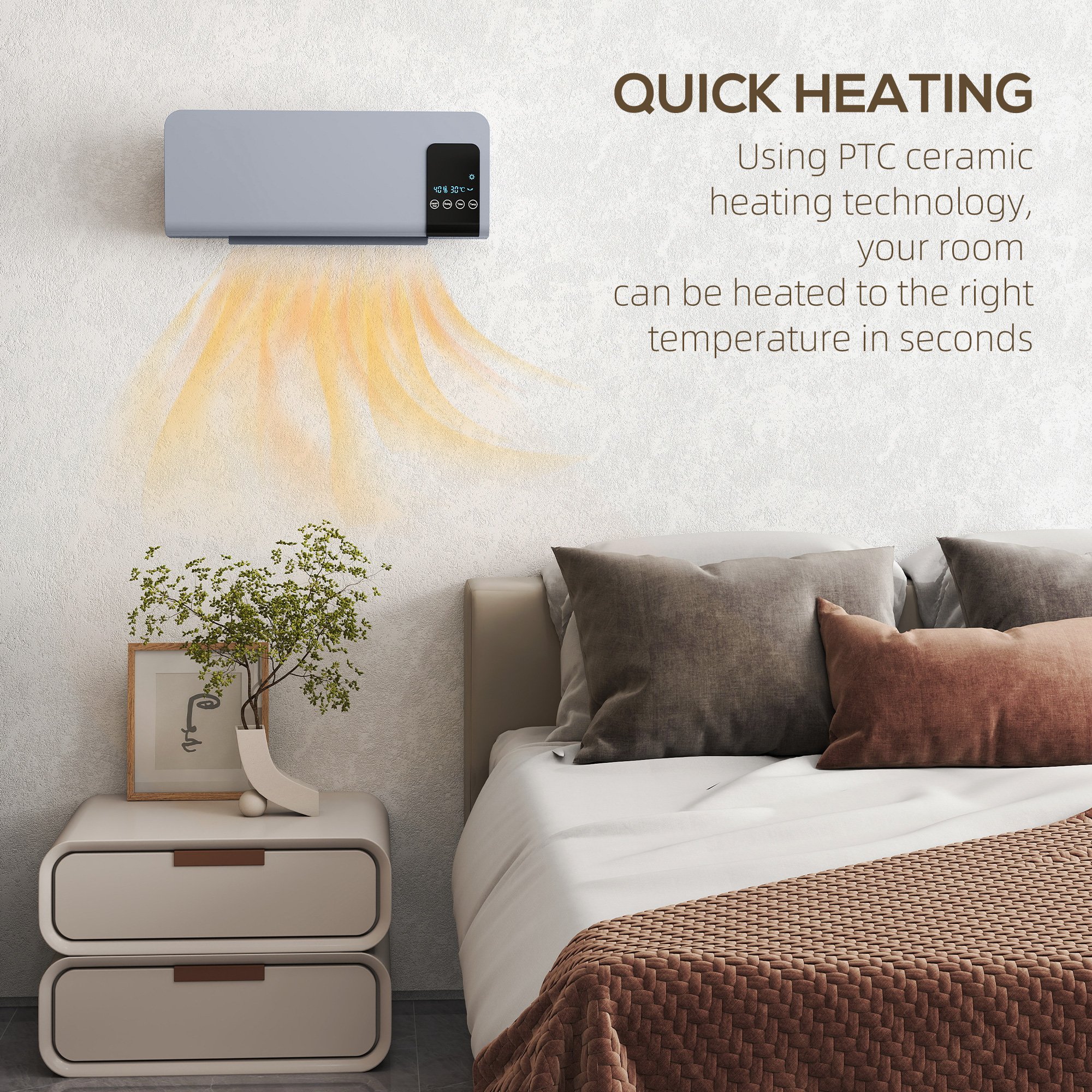 HOMCOM Wall Mounted Ceramic Space Heater with Remote Control - Grey - Image 5