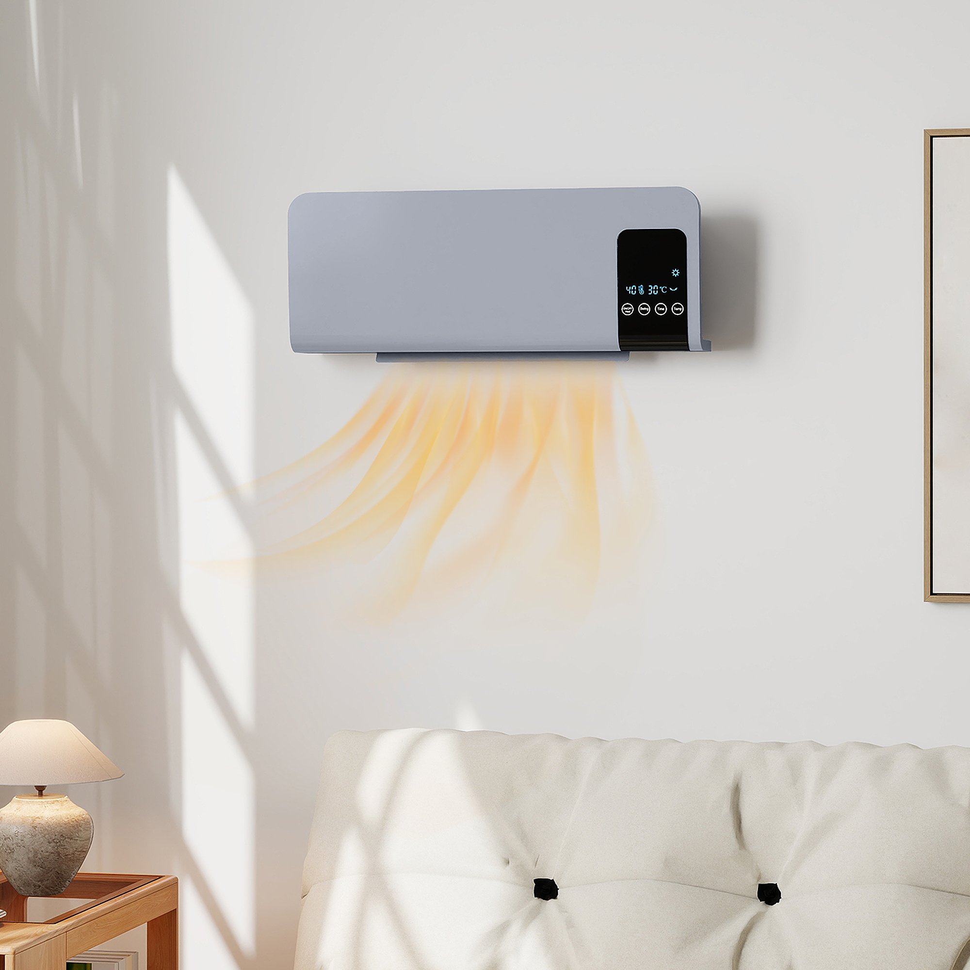 HOMCOM Wall Mounted Ceramic Space Heater with Remote Control - Grey - Image 6