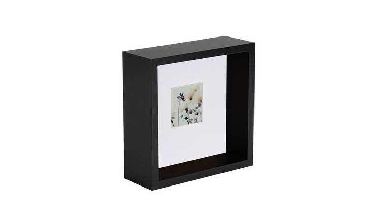 Nicola Spring 3D Deep Box Photo Frame - 6 x 6" with 2 x 2" Mount - Black/White